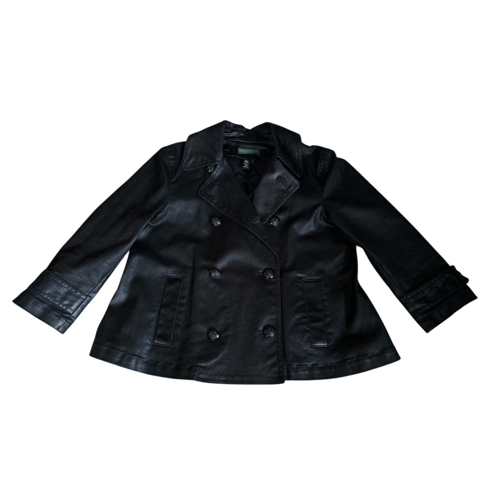 Lauren Jeans Co. Ralph Lauren Black Waxed Cotton Double-Breasted Peacoat, Small